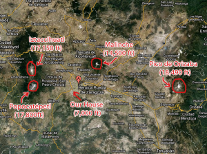 Puebla, and its four volcanoes. Three of them are the highest mountains in the Country