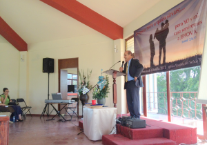Pastor Luis Ramos preaching in Cuatla Morelos at a Family Conference