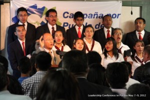 Leading a song during our Leadership Conference in Puebla