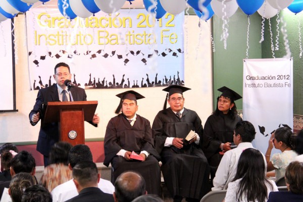 Pastor Miguel Reyes Blancas preaching during our graduation ceremony